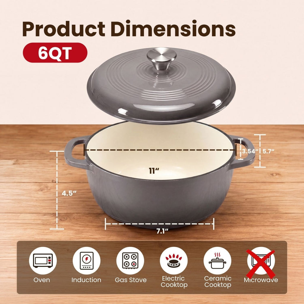 Cast Iron Dutch Oven Pot for Bread Baking and Braising with Dual Handles 6 Quart 5 - Image 3