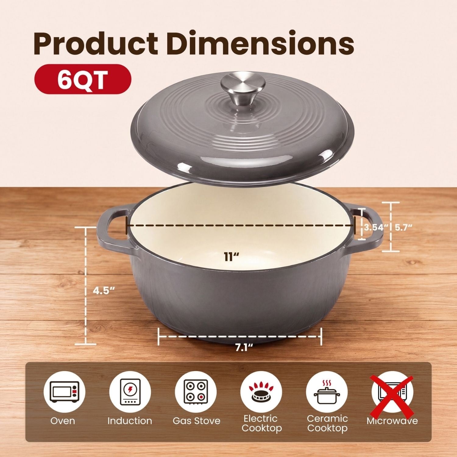 Cast Iron Dutch Oven Pot for Bread Baking and Braising with Dual Handles 6 Quart 5 - Image 3