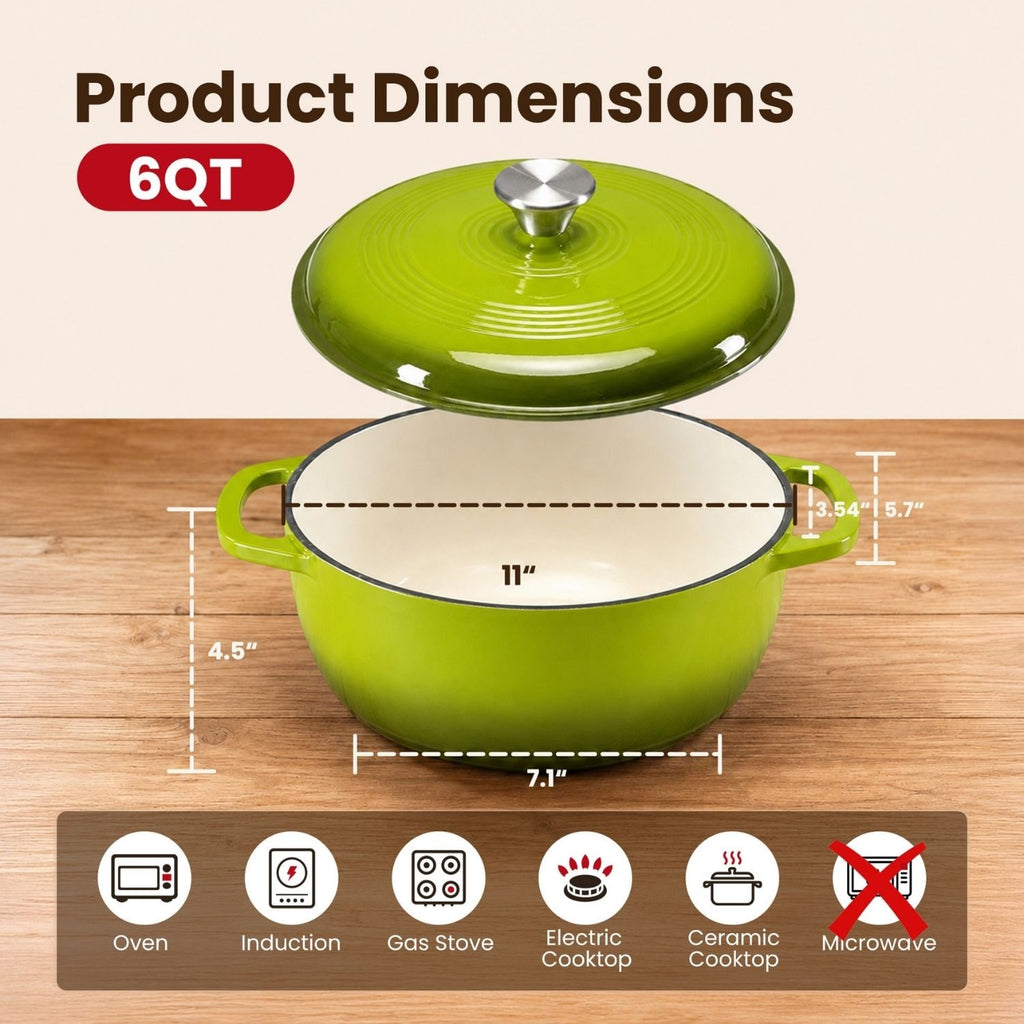 Cast Iron Dutch Oven Pot for Bread Baking and Braising with Dual Handles 6 Quart 5 - Image 8