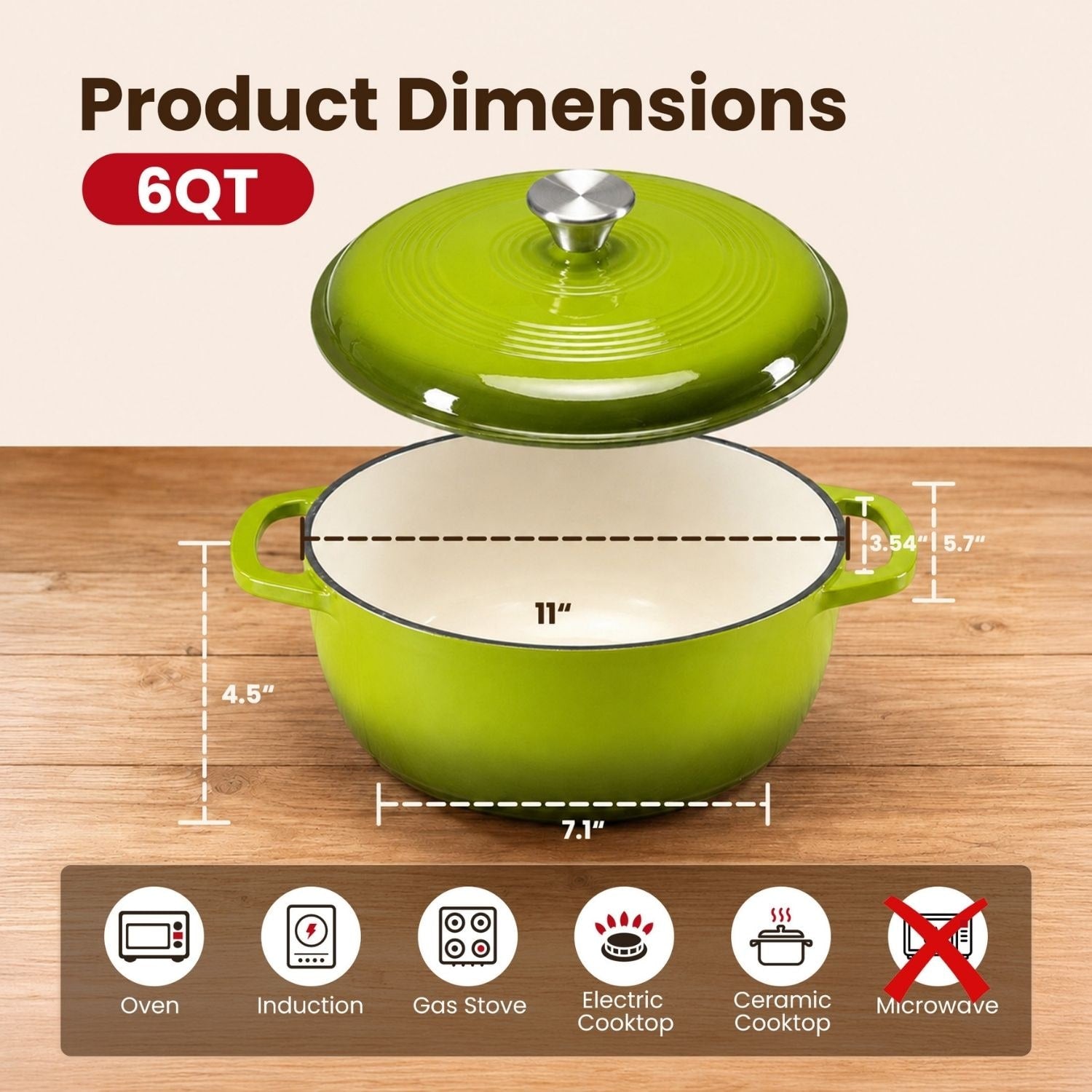 Cast Iron Dutch Oven Pot for Bread Baking and Braising with Dual Handles 6 Quart 5 - Image 8