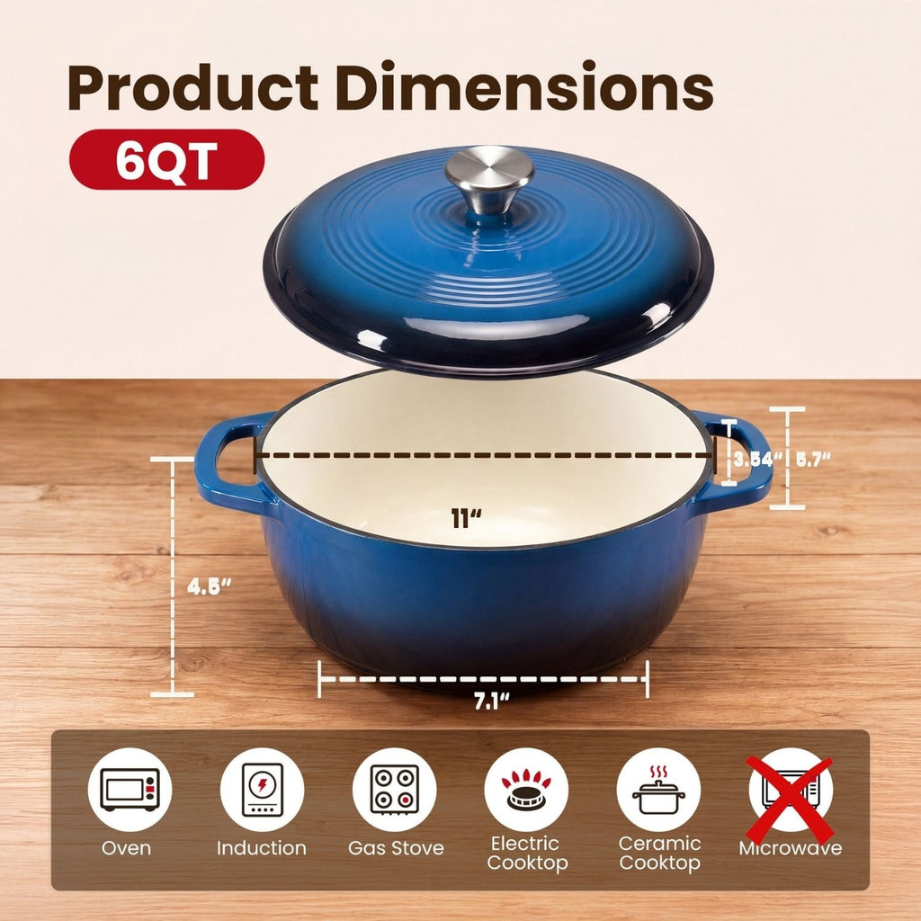 Cast Iron Dutch Oven Pot for Bread Baking and Braising with Dual Handles 6 Quart 5 - Image 9