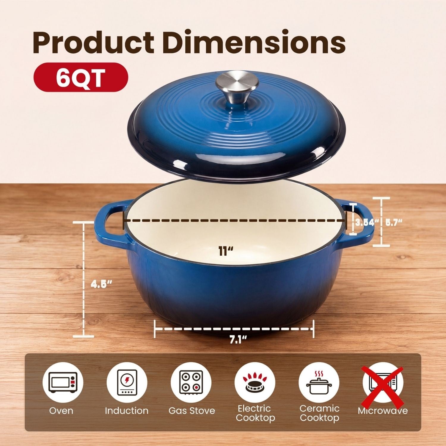 Cast Iron Dutch Oven Pot for Bread Baking and Braising with Dual Handles 6 Quart 5 - Image 9