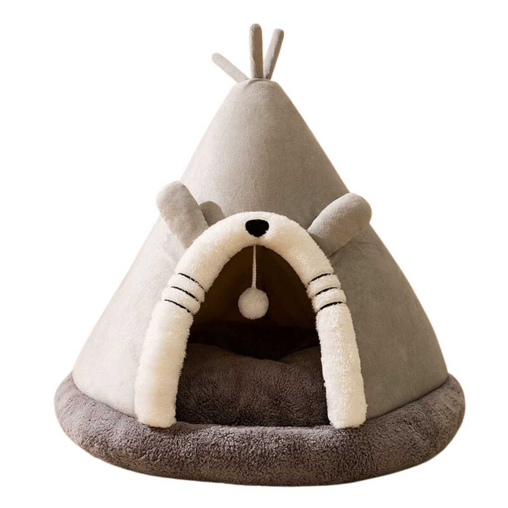 Cat Bed Tent with Plush Fleece Hanging Toy and Removable Cushion Outdoor Home - Image 3
