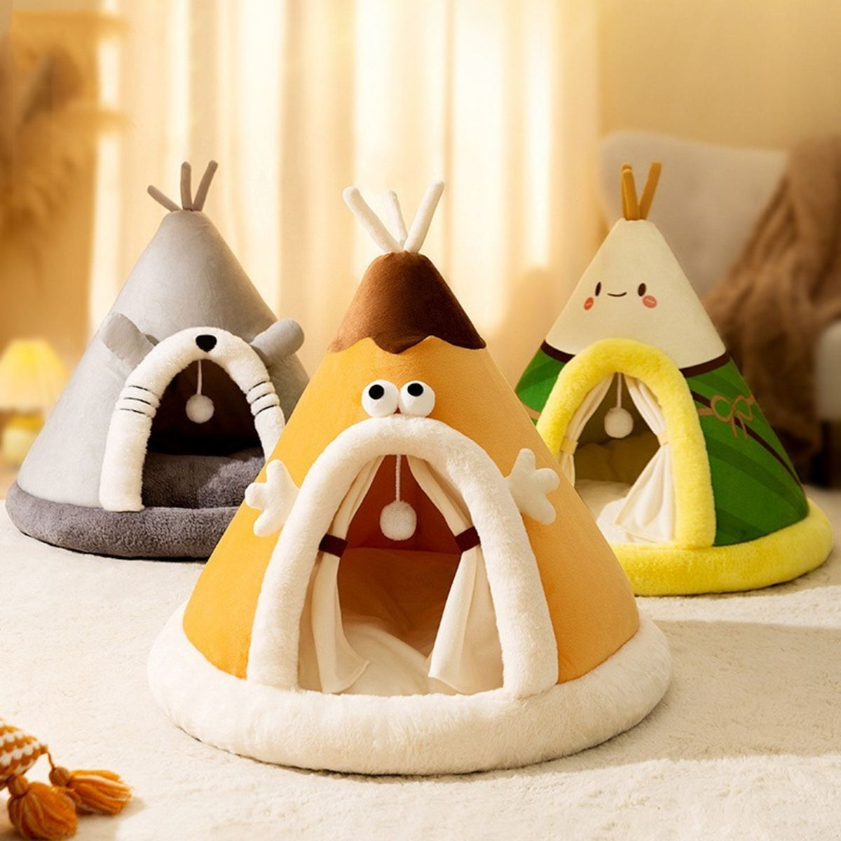 Cat Bed Tent with Plush Fleece Hanging Toy and Removable Cushion Outdoor Home - Image 5
