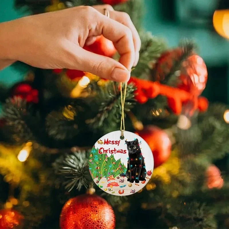 Cat Christmas Ornament with Flat Acrylic Design and Gold Hanging String for Tree Decoration - Image 4