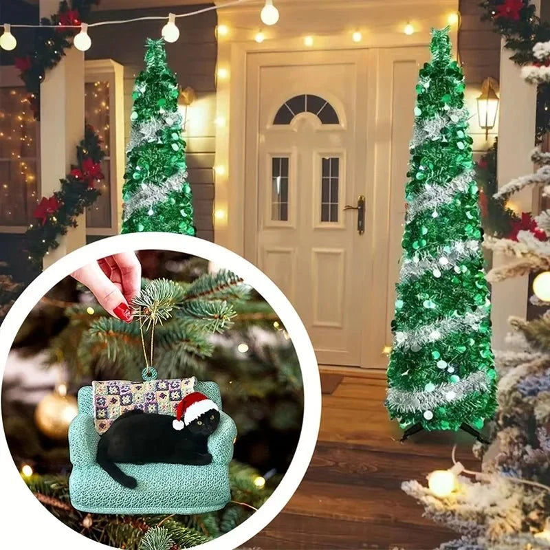 Cat Christmas Ornament with Flat Acrylic Design and Gold Hanging String for Tree Decoration - Image 5
