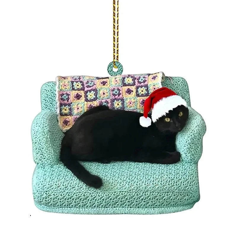 Cat Christmas Ornament with Flat Acrylic Design and Gold Hanging String for Tree Decoration - Image 6