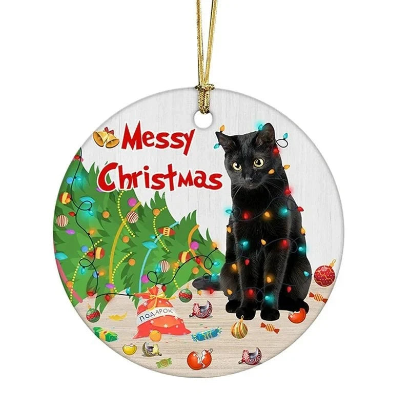 Cat Christmas Ornament with Flat Acrylic Design and Gold Hanging String for Tree Decoration - Image 9
