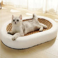 Cat Scratcher Bed with Heated Bolster Self Warming Sisal Mat and Oval Sherpa Fleece Design - Image 1