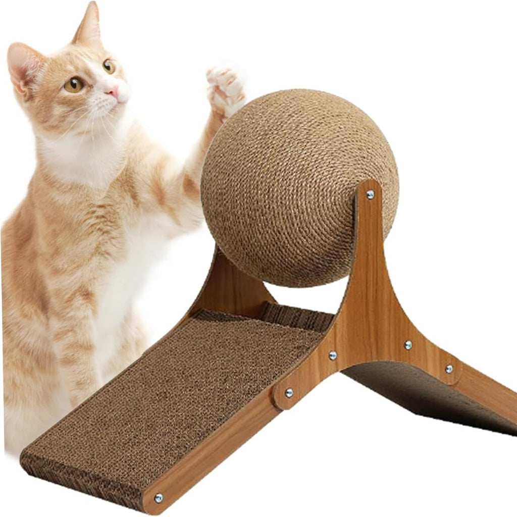 Cat Scratching Post Ball Toy Cardboard Ramp Sisal Wood Base - Image 5
