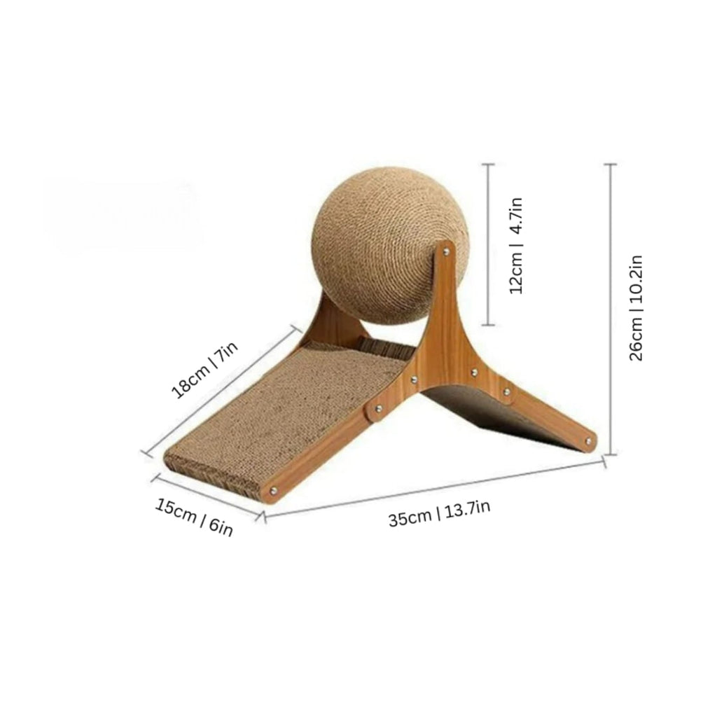Cat Scratching Post Ball Toy Cardboard Ramp Sisal Wood Base - Image 6