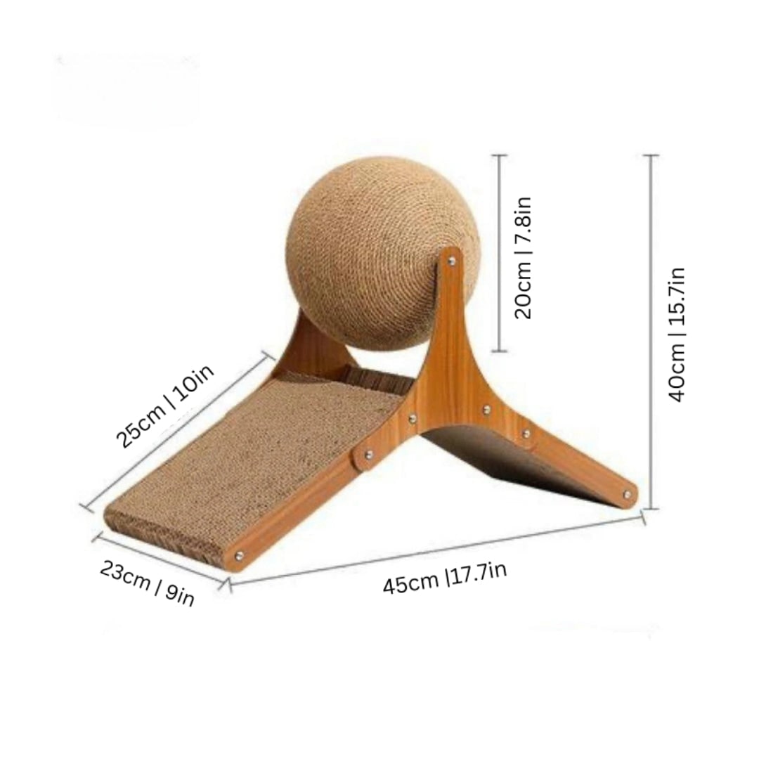 Cat Scratching Post Ball Toy Cardboard Ramp Sisal Wood Base - Image 7