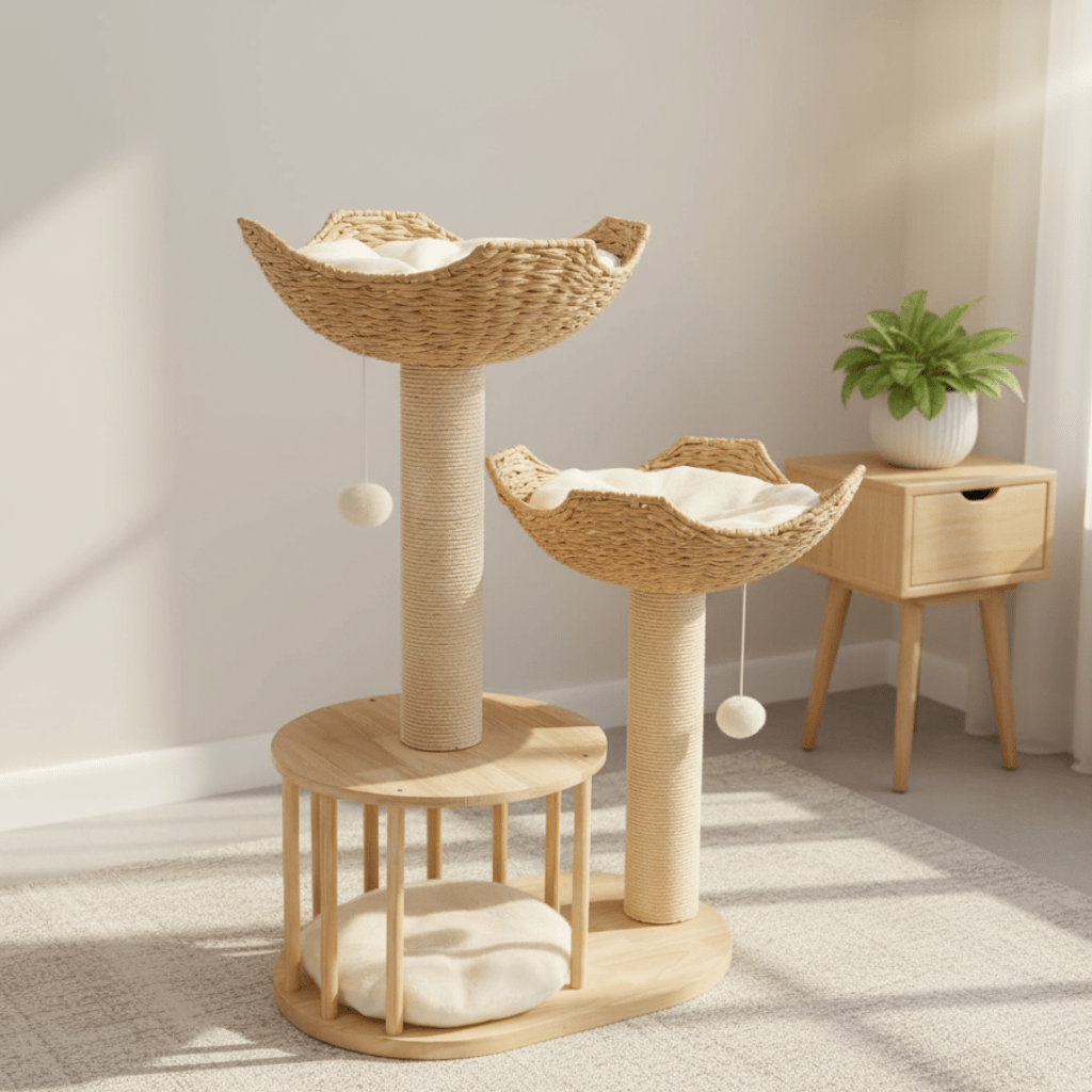 Cat Tree Condo Tower with Sisal Scratching Posts and Woven Basket Beds Floor To Ceiling - Image 1
