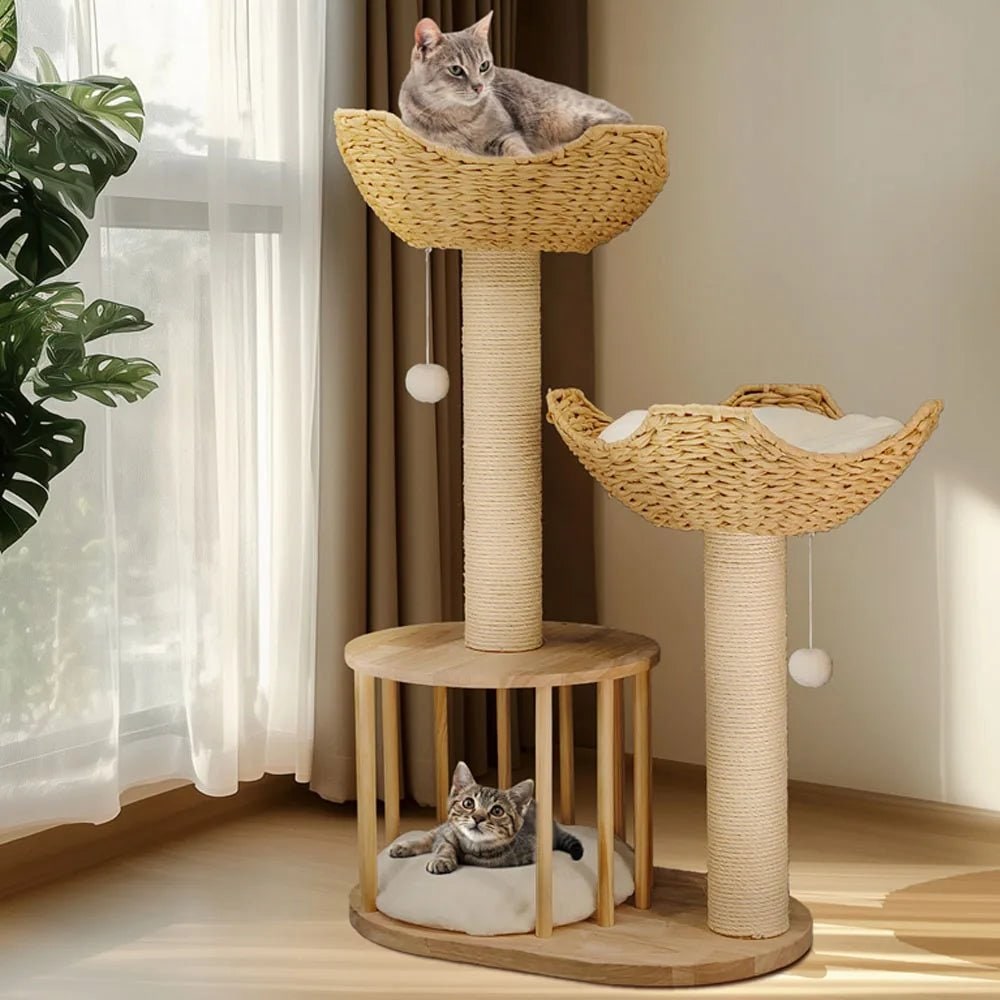 Cat Tree Condo Tower with Sisal Scratching Posts and Woven Basket Beds Floor To Ceiling - Image 2