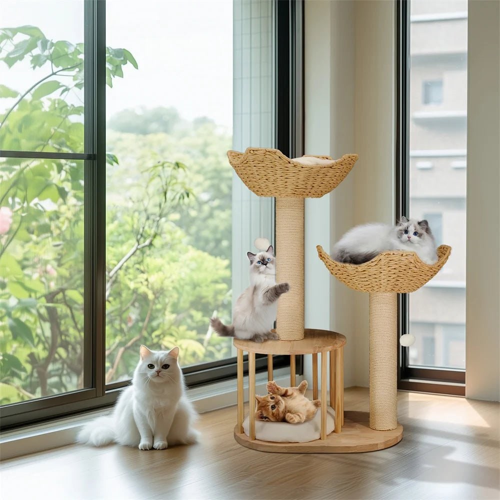 Cat Tree Condo Tower with Sisal Scratching Posts and Woven Basket Beds Floor To Ceiling - Image 6