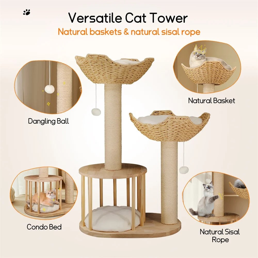 Cat Tree Condo Tower with Sisal Scratching Posts and Woven Basket Beds Floor To Ceiling - Image 7