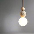 Ceiling Light Hanging Pendant Globe Frosted Glass Travertine Wood Spherical Minimalist - Image 7