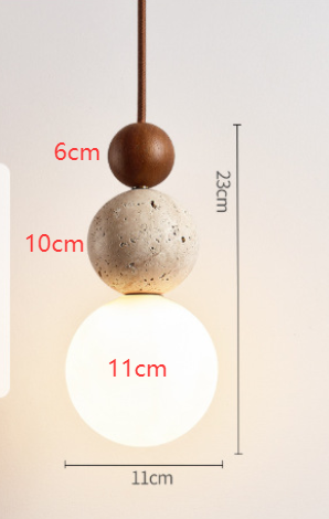 Ceiling Light Hanging Pendant Globe Frosted Glass Travertine Wood Spherical Minimalist - Image 8