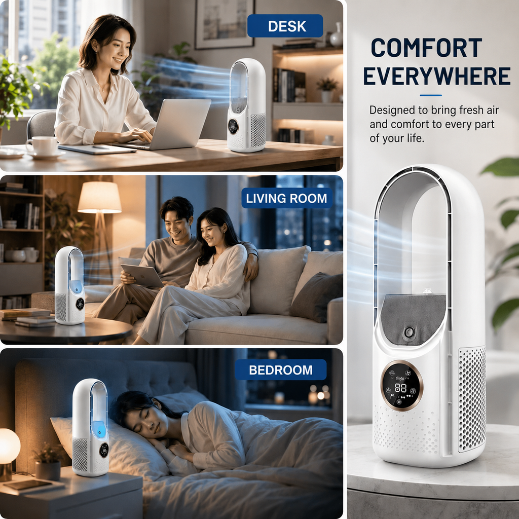 Ventilateur de bureau tour sans pales portable avec débit d'air réglable