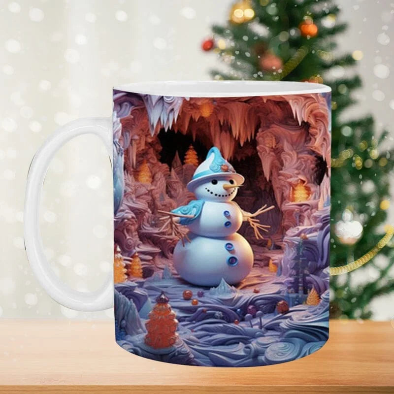 Ceramic Coffee Mug with 3D Christmas Snowman Design and Holiday Winter Graphics - Image 1