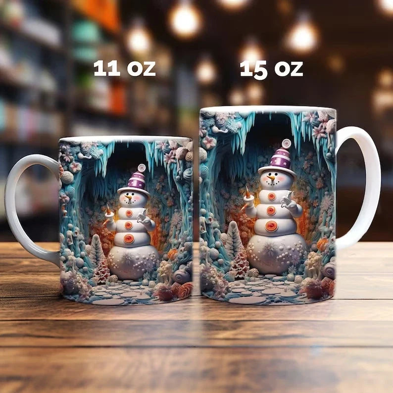 Ceramic Coffee Mug with 3D Christmas Snowman Design and Holiday Winter Graphics - Image 10