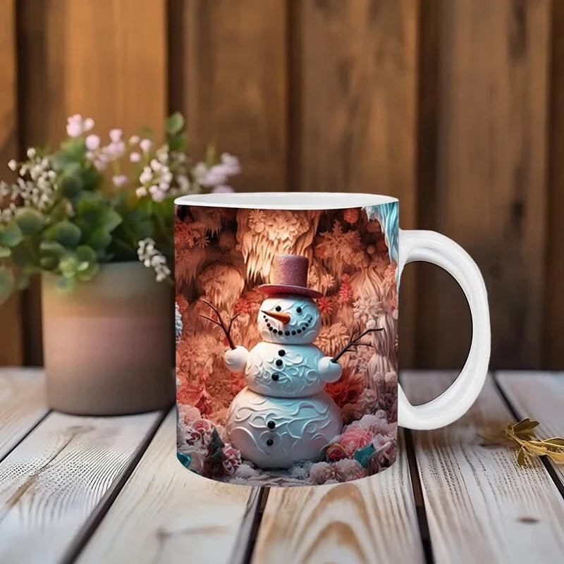 Ceramic Coffee Mug with 3D Christmas Snowman Design and Holiday Winter Graphics - Image 2