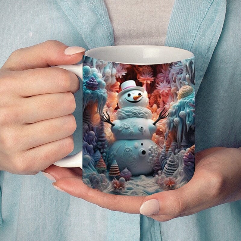 Ceramic Coffee Mug with 3D Christmas Snowman Design and Holiday Winter Graphics - Image 4