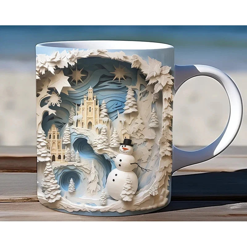 Ceramic Coffee Mug with 3D Christmas Snowman Design and Holiday Winter Graphics - Image 7