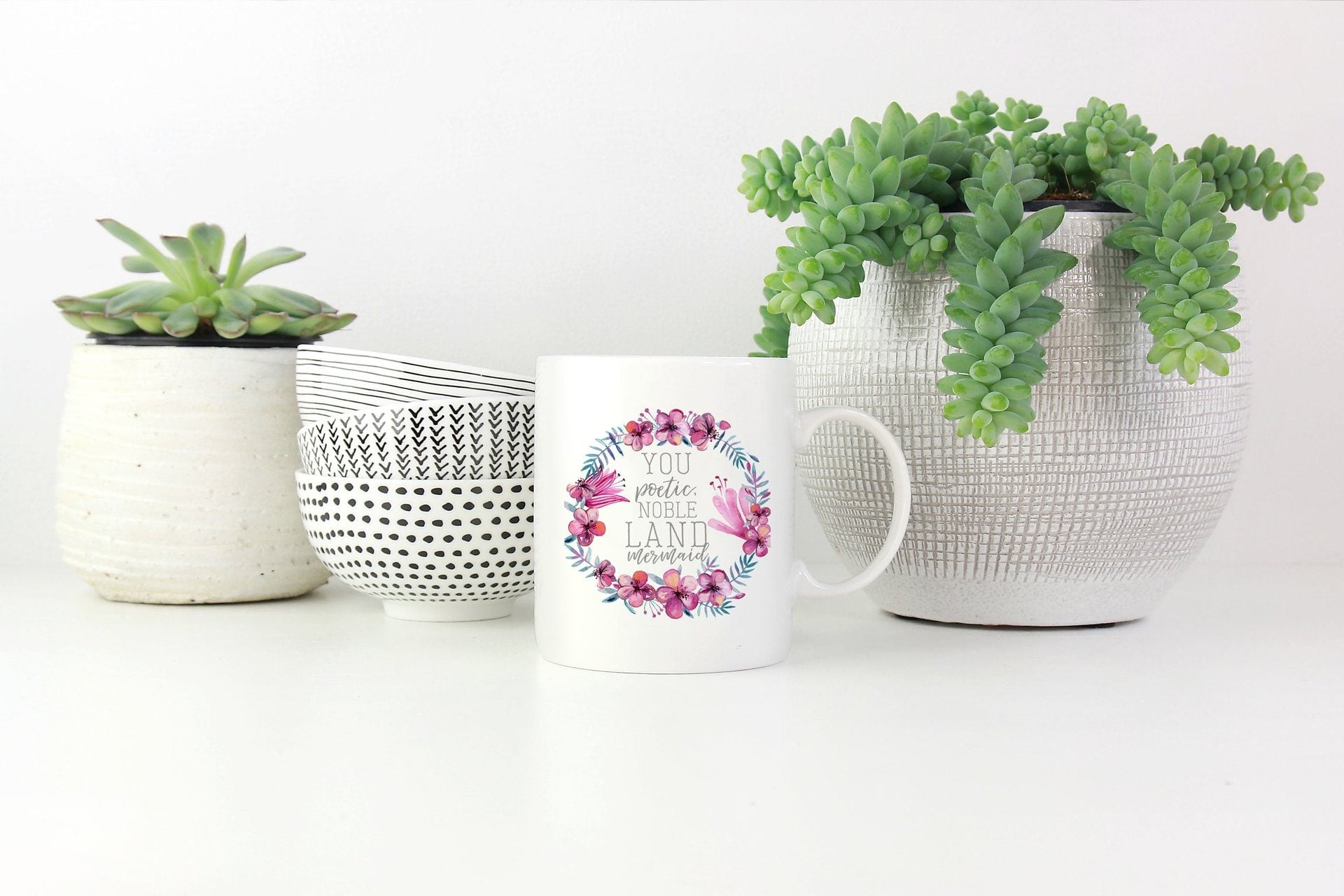 Ceramic Coffee Mug with Floral Wreath Design and Custom Cups Gift Set Reusable - Image 4