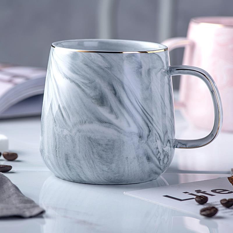 Ceramic Coffee Mug with Marble Pattern and Gold Trim 8 Oz Cups for Custom Drinkware - Image 1