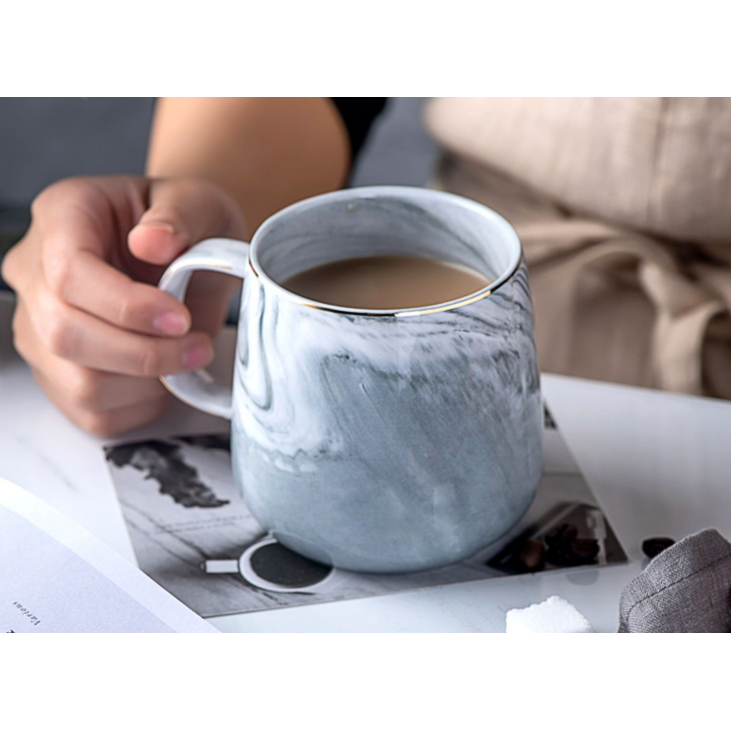 Ceramic Coffee Mug with Marble Pattern and Gold Trim 8 Oz Cups for Custom Drinkware - Image 3