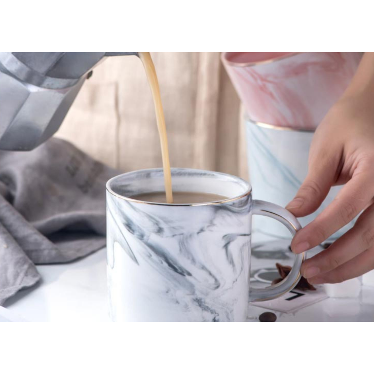 Ceramic Coffee Mug with Marble Pattern and Gold Trim 8 Oz Cups for Custom Drinkware - Image 4