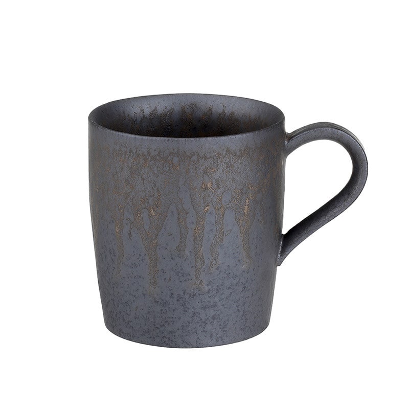 Ceramic Reusable Iced Coffee Cup with Saucer Handmade Stoneware Metallic Glaze Drip Finish - Image 1