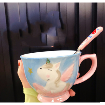 Ceramic Soup Mug with Stainless Steel Spoon Microwave Safe Pedestal Bowl Handle Travel - Image 4