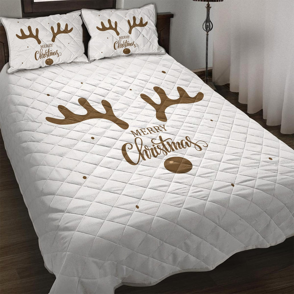 Christmas Bedding Set with Reindeer Print Quilt and 2 Pillow Shams Microfiber Diamond Quilted - Image 1