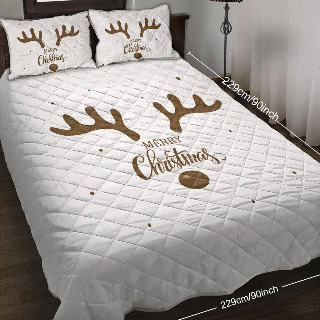 Christmas Bedding Set with Reindeer Print Quilt and 2 Pillow Shams Microfiber Diamond Quilted - Image 2
