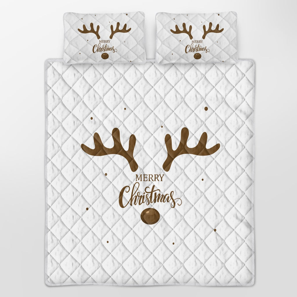 Christmas Bedding Set with Reindeer Print Quilt and 2 Pillow Shams Microfiber Diamond Quilted - Image 3