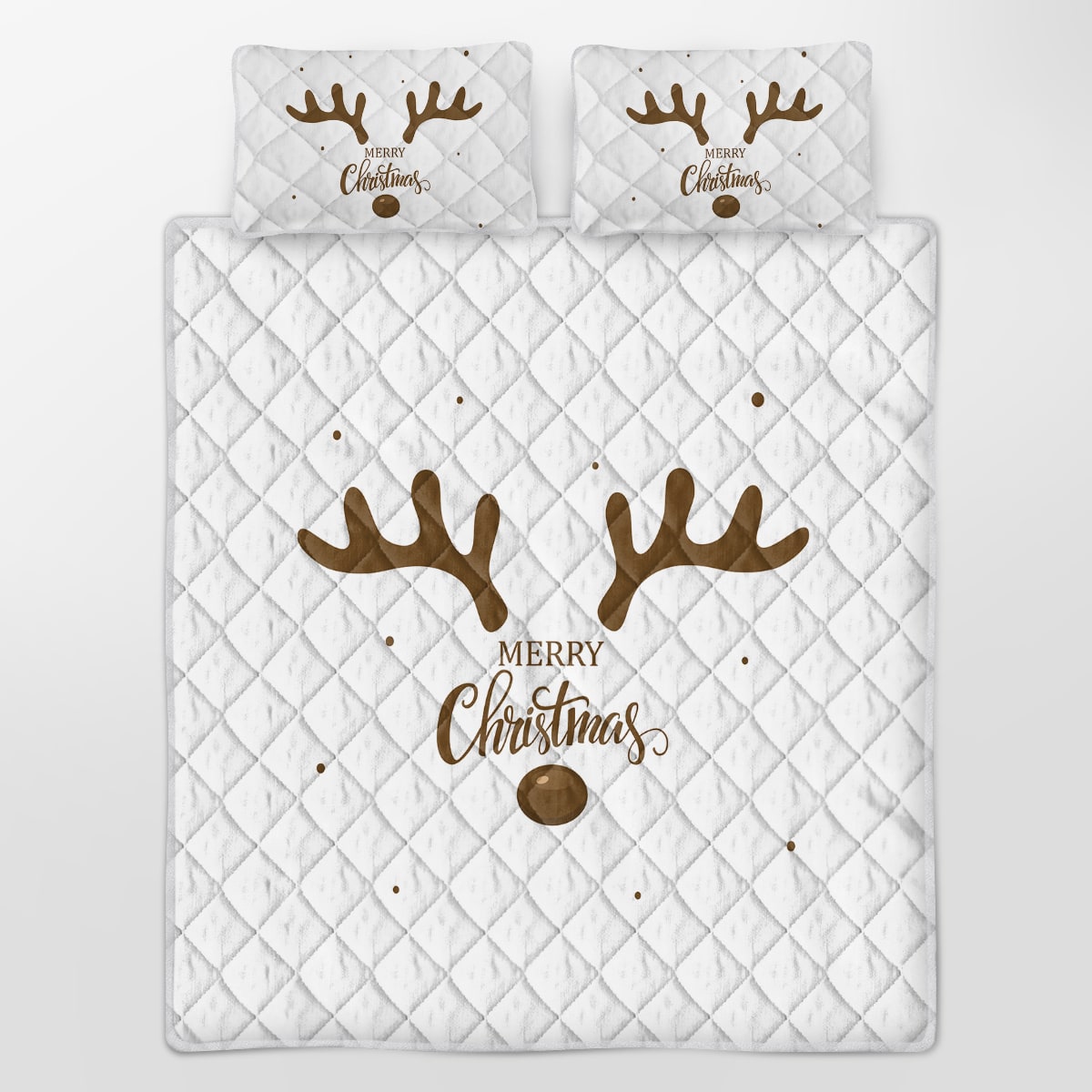 Christmas Bedding Set with Reindeer Print Quilt and 2 Pillow Shams Microfiber Diamond Quilted - Image 3