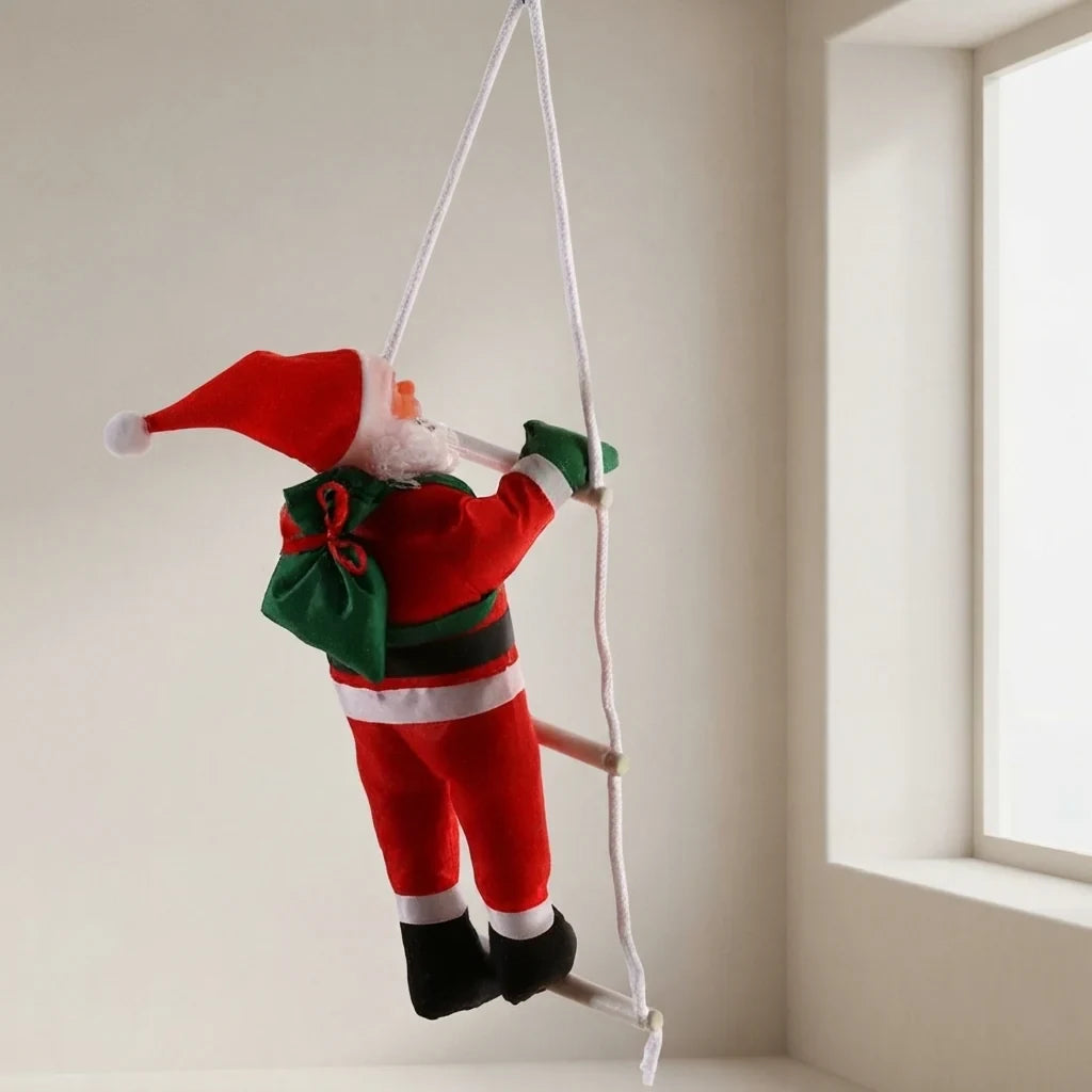 Christmas Decoration Climbing Santa Claus with Rope Ladder and Fabric Design - Image 1