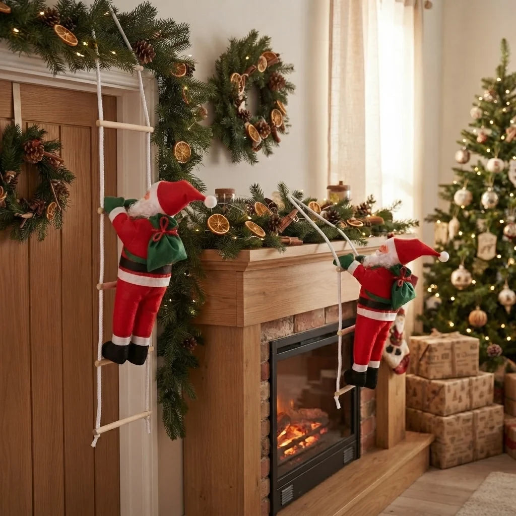Christmas Decoration Climbing Santa Claus with Rope Ladder and Fabric Design - Image 6