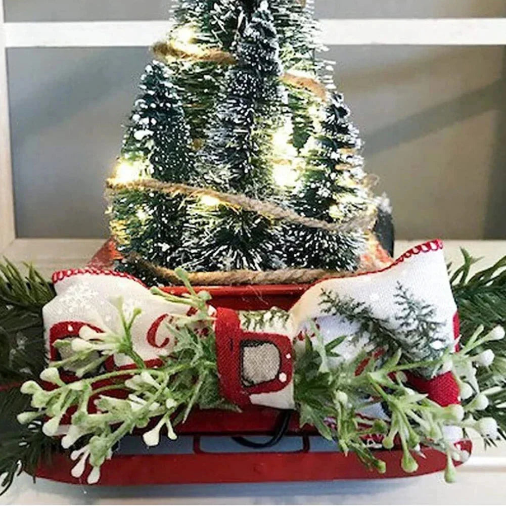 Christmas Decoration Red Truck with Bottle Brush Trees and LED Lights Tabletop - Image 6