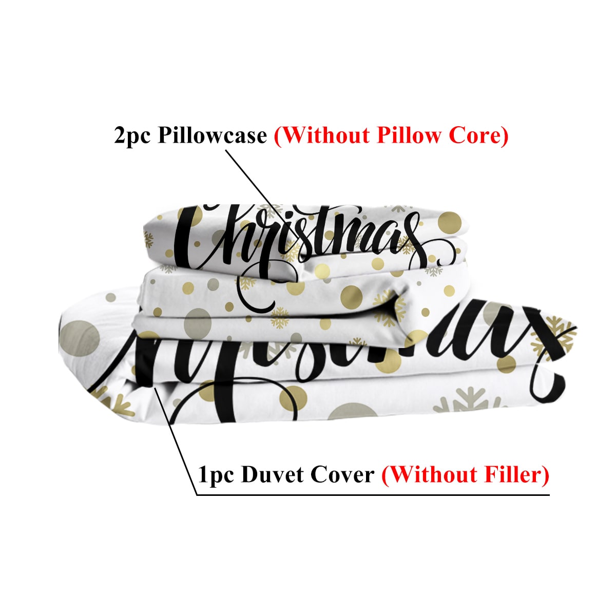 Christmas Duvet Cover Set with Pillowcases Merry Script and Snowflakes on White Microfiber Bedding - Image 6