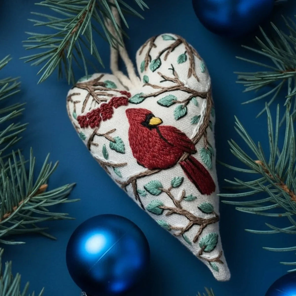 Christmas Embroidery Kit for Beginners with Heart-Shaped Ornament and Hand Supplies - Image 10
