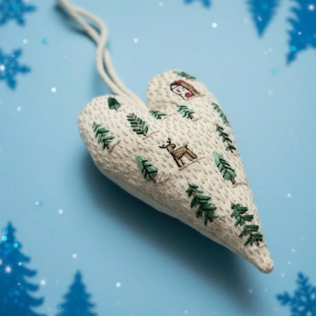 Christmas Embroidery Kit for Beginners with Heart-Shaped Ornament and Hand Supplies - Image 12