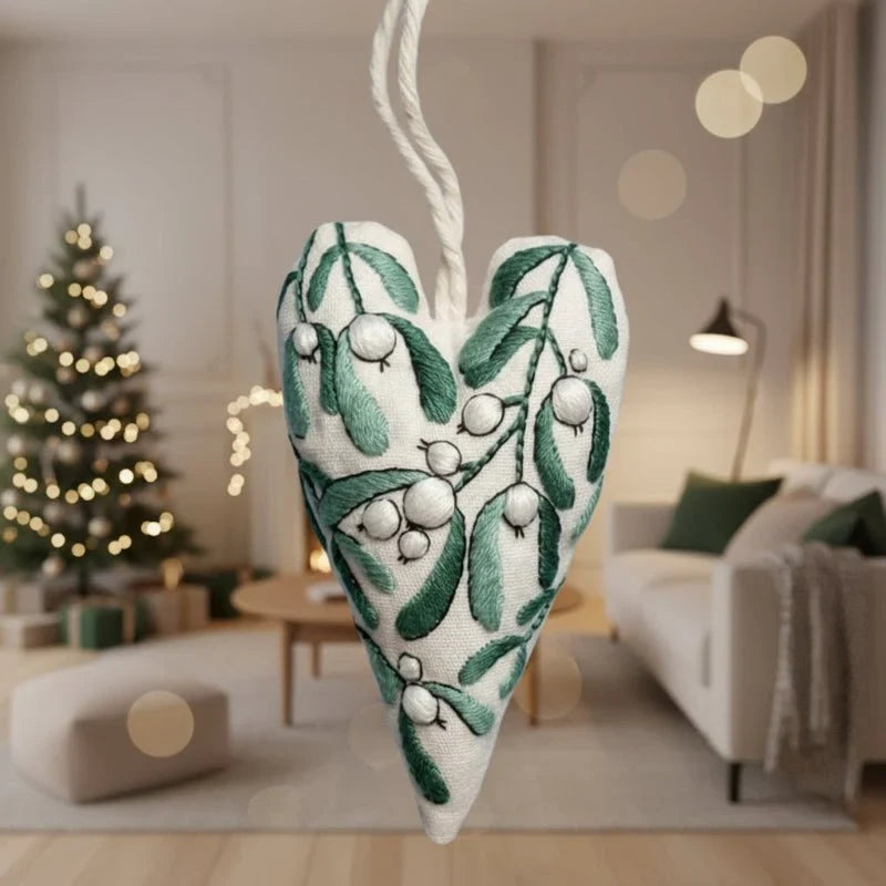 Christmas Embroidery Kit for Beginners with Heart-Shaped Ornament and Hand Supplies - Image 3