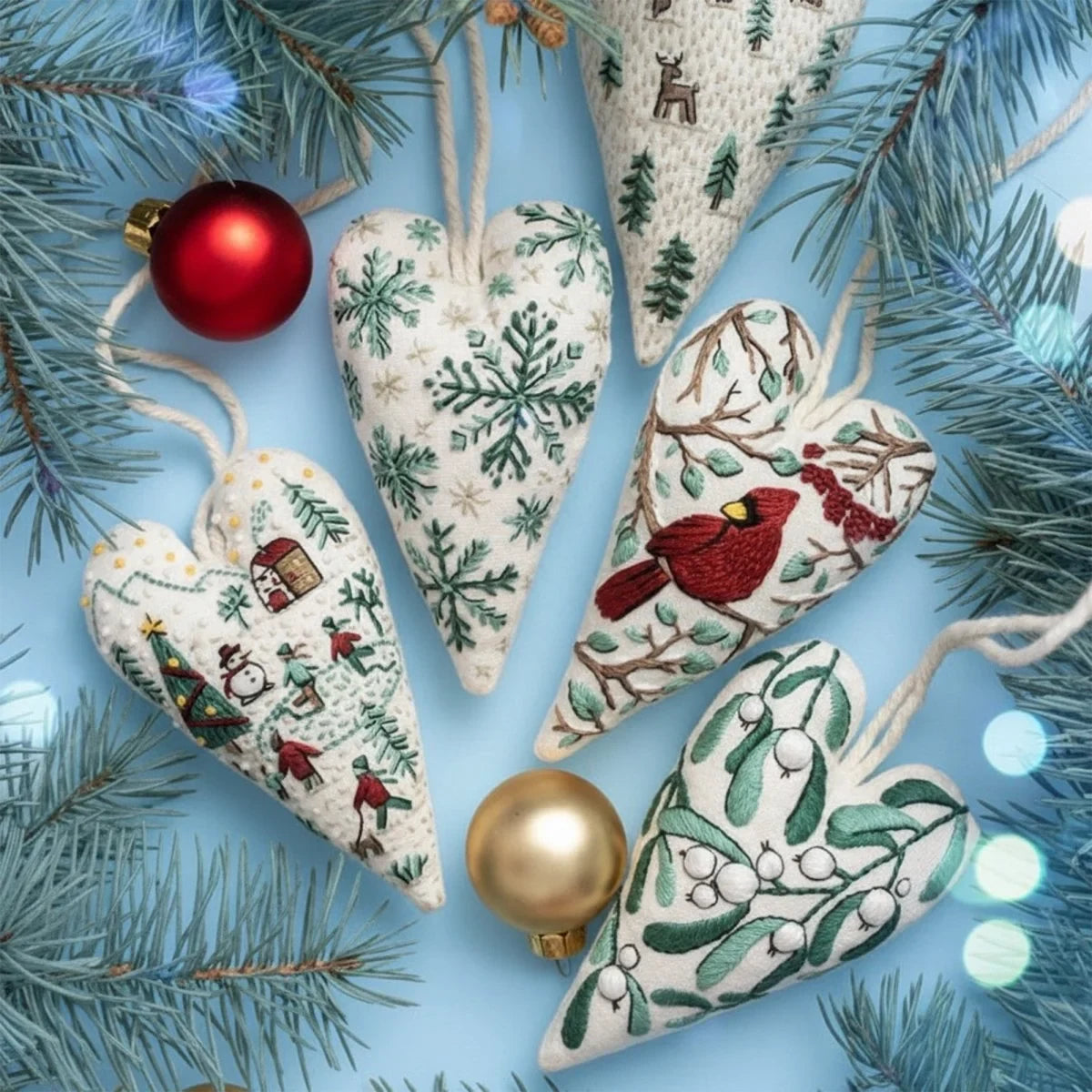 Christmas Embroidery Kit for Beginners with Heart-Shaped Ornament and Hand Supplies - Image 4