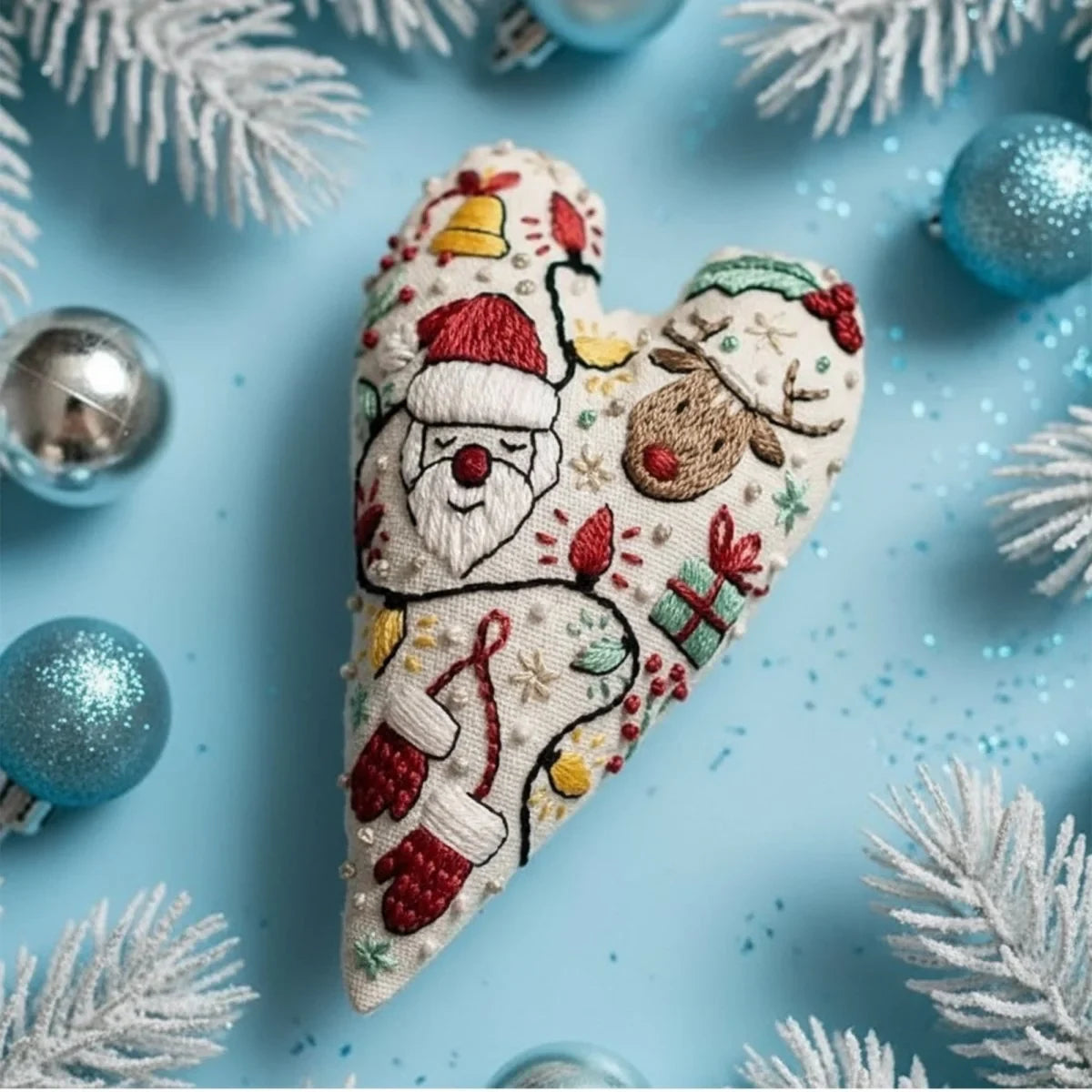 Christmas Embroidery Kit for Beginners with Heart-Shaped Ornament and Hand Supplies - Image 6