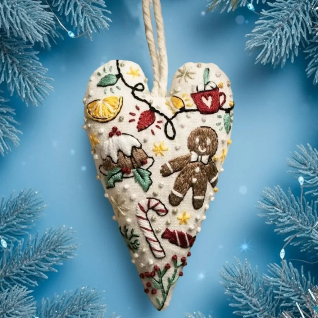 Christmas Embroidery Kit for Beginners with Heart-Shaped Ornament and Hand Supplies - Image 8