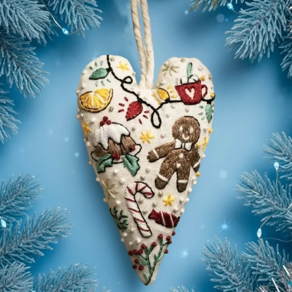 Christmas Embroidery Kit for Beginners with Heart-Shaped Ornament and Hand Supplies - Image 8