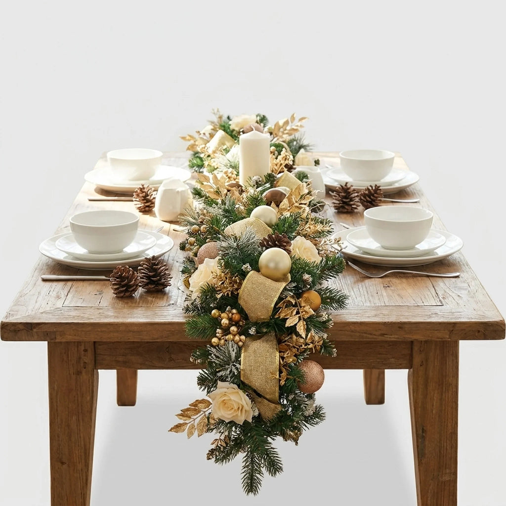 Christmas Garland for Mantle with Ornaments Roses and Pinecones - Image 3
